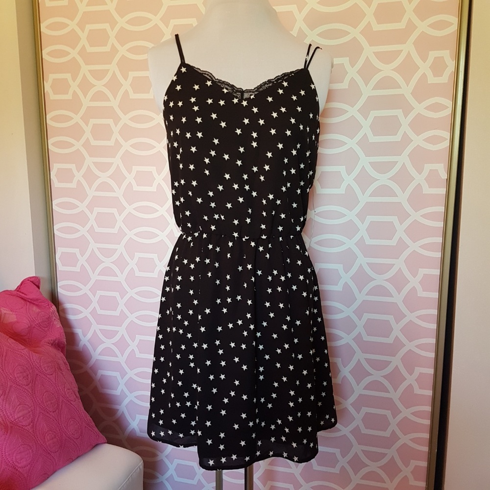 Express Black White Star 90s Grunge Skater Dress